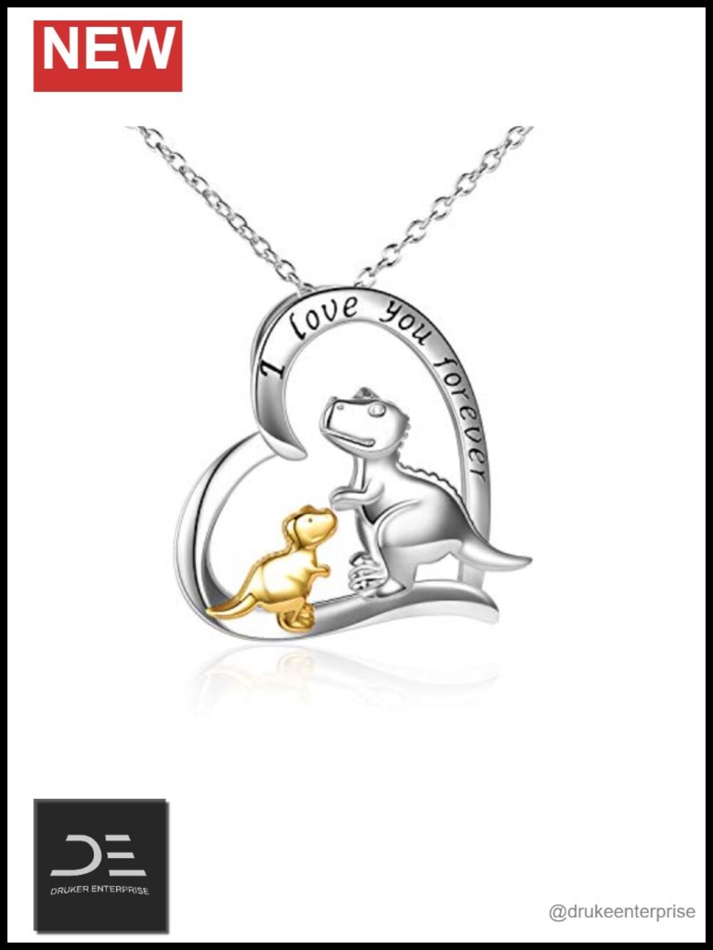 Sterling Silver Dinosaur Heart Necklace I Love You Forever Pendant Jewelry Gift